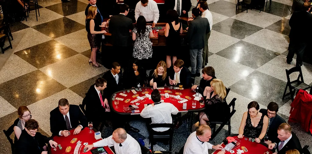 Guests playing casino games at a formal event