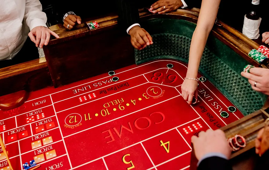 Overhead view of a craps table in play